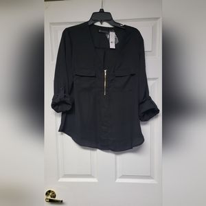 Black Roll Tab Sleeve Top